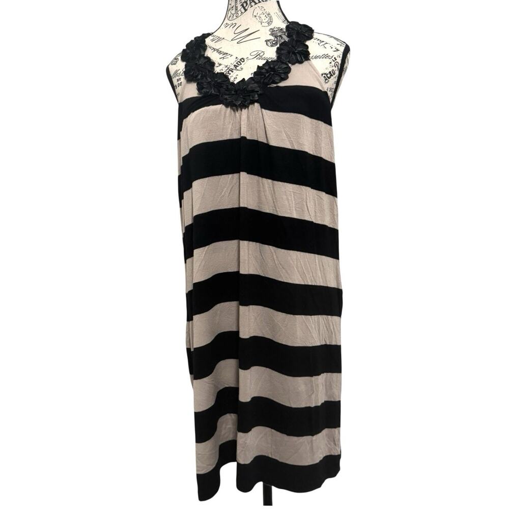 INC International Concepts Size L Striped Halter Dress Black Tan Floral Neck